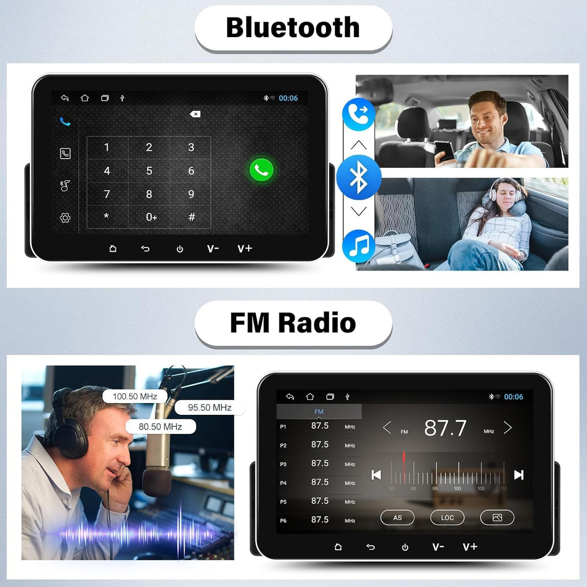 Autoradio 1 Din Android 13 (2G+32G) met Dab+ 7 inch IPS-touchscreen,Draadloze CarPlay, Android Auto, GPS, Bluetooth, Mirror Link, FM/RDS, SWC, Dubbel scherm,USB + microfoon, Achteruitrijcamera