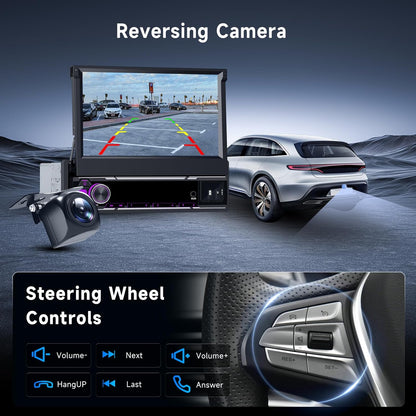 Hodozzy 6G + 128GB Android 15 autoradio, 1 Din scherm, uitschuifbaar met Carplay Wireless Android Auto, 7 inch touchscreen, navigatie, GPS radio met wifi, Bluetooth, FM/AM/RDS, DSP, USB en