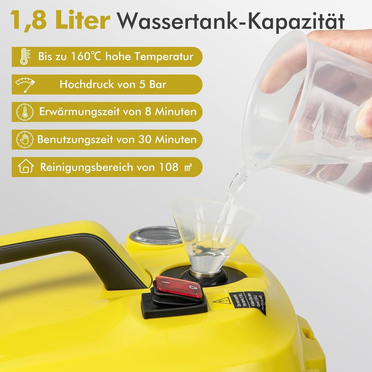 FANTASK 2000 W stoomreiniger incl. 13 accessoires, stoomdruk: max. 5 bar, temperatuur: tot 160 °C, oppervlaktevermogen: 108 m², tank: 1,8 l, opwarmtijd: 8 min
