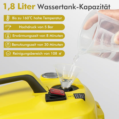 FANTASK 2000 W stoomreiniger incl. 13 accessoires, stoomdruk: max. 5 bar, temperatuur: tot 160 °C, oppervlaktevermogen: 108 m², tank: 1,8 l, opwarmtijd: 8 min