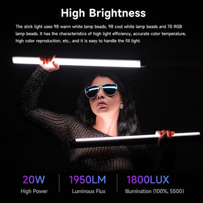 VILTROX K60 2-pack grote draagbare sticklamp, 32 Wh oplaadbare batterij 20 W 1950 lm RGB LED-videolamp met PD snel opladen CRI 97+ 2500 K-8500 K LCD-scherm, 22,8 "buislicht voor fotografie Lichtstaf