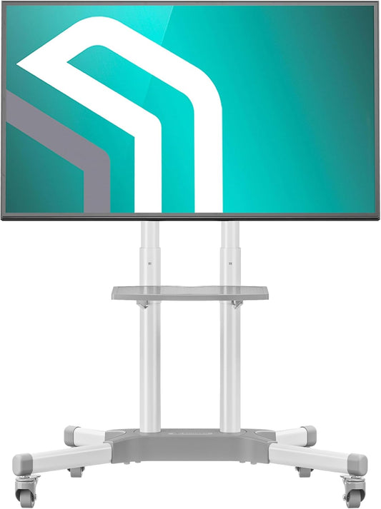 ONKRON Mobiele TV Standaard op Wielen voor 32-65 Inch Scherm, Vloerstandaard Televisie Hoogte Verstelbare tot 50 kg - TV Meubel Verrijdbaar VESA 100x100-600x400 mm/Vloer TV Standaard TS1351-W Wit