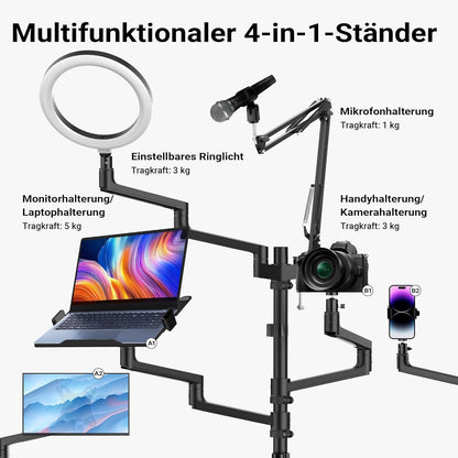 4-In-1 Statief – Camerastatief – Fotostatief – Smartphonehouder – Ringlichtstatief – Op Wielen – Geschikt Voor Schermen 17-32 Inch