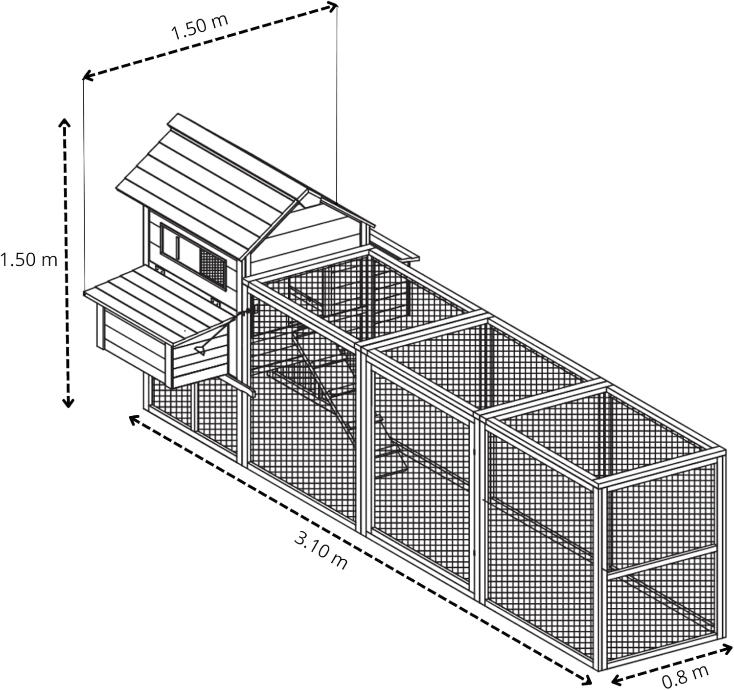 Wooden Chicken Coop with Run – Outdoor Animal House – 310x150x150cm - QUORE