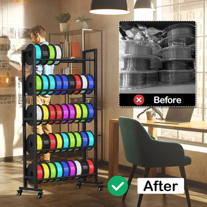 Filamenthouder 3D-printer – Filamentrek – Spoelhouder – Opbergrek – Filament Organizer – 5 Niveaus Metalen Rek – Draagvermogen 45 kg Per Niveau – Voor 40 Spoelen Tot 1 Kg