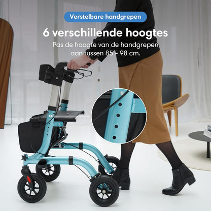 Rollator lichtgewicht en opvouwbaar - zitfunctie - voor binnen en buiten - rugleuningen en wandelstok houder (Blauw)