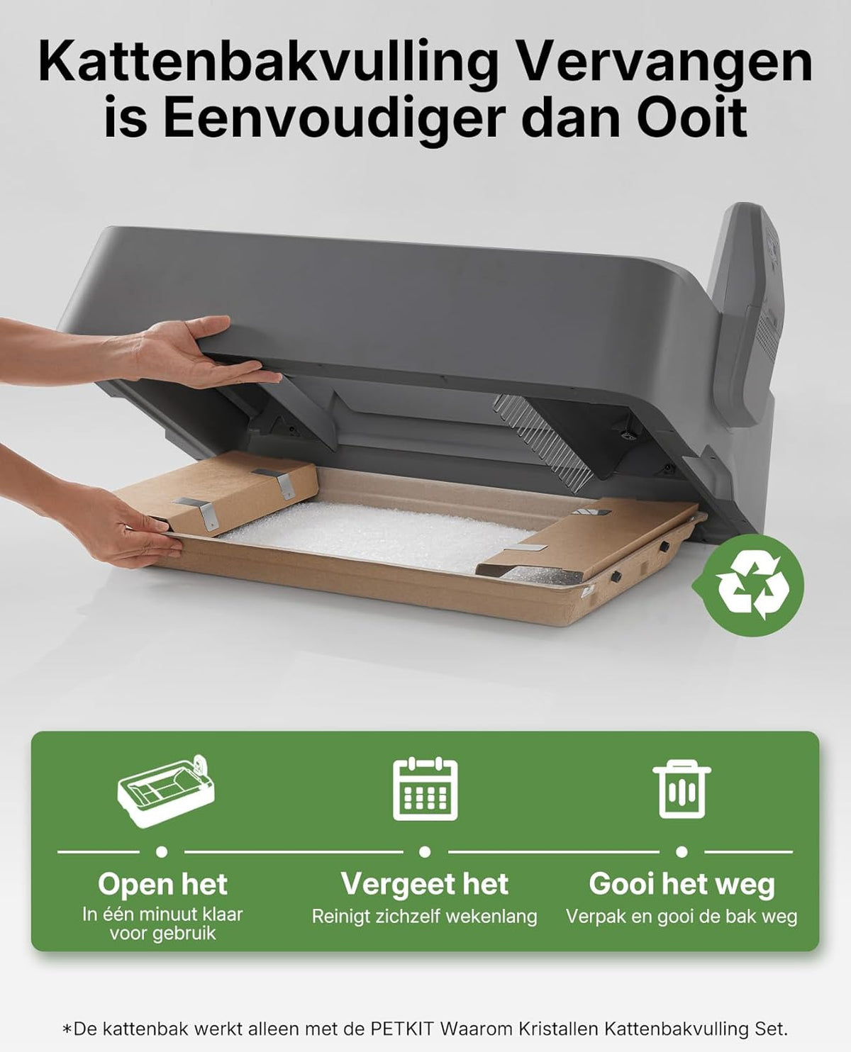 PETKIT PUROBOT CRYSTAL DUO Zelfreinigende Kattenbak, AI-camera, Automatisch Reinigende Kattenbak, Bidirectionele Reiniging, Vervangbare Tray, Gezondheidsmonitoring, Geurverwijdering, Grijs