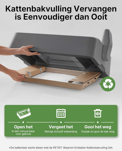 PETKIT PUROBOT CRYSTAL DUO Zelfreinigende Kattenbak, AI-camera, Automatisch Reinigende Kattenbak, Bidirectionele Reiniging, Vervangbare Tray, Gezondheidsmonitoring, Geurverwijdering, Grijs