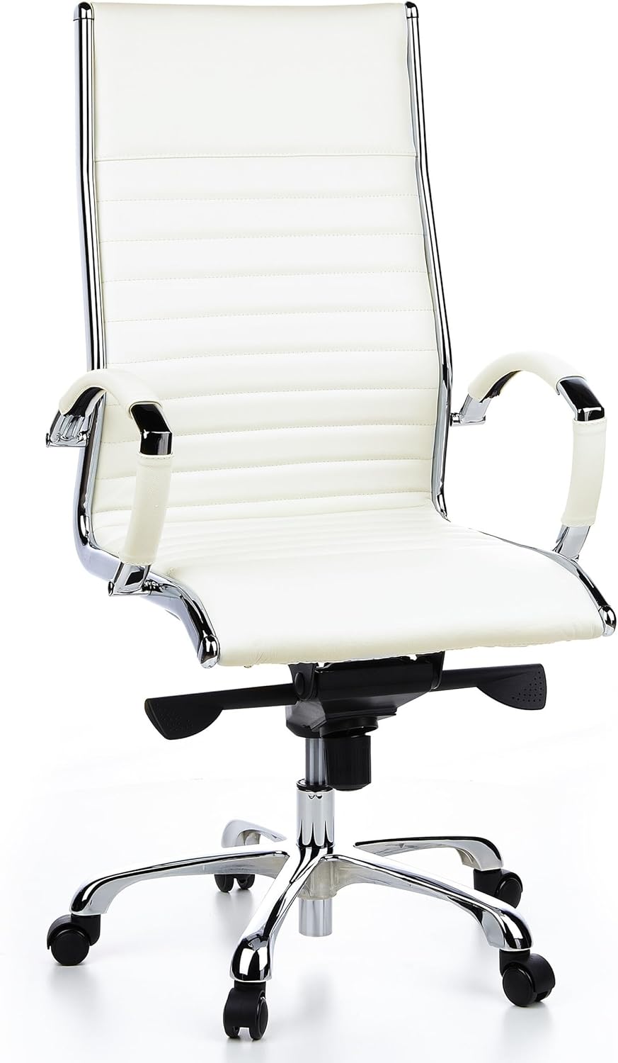 hjh OFFICE Parma 20 660510 Bureaustoel, managersstoel, leer, crème, design klassiek, hoogwaardige afwerking, hoge rugleuning, ergonomische bureaustoel, draaistoel, XXL managersstoel