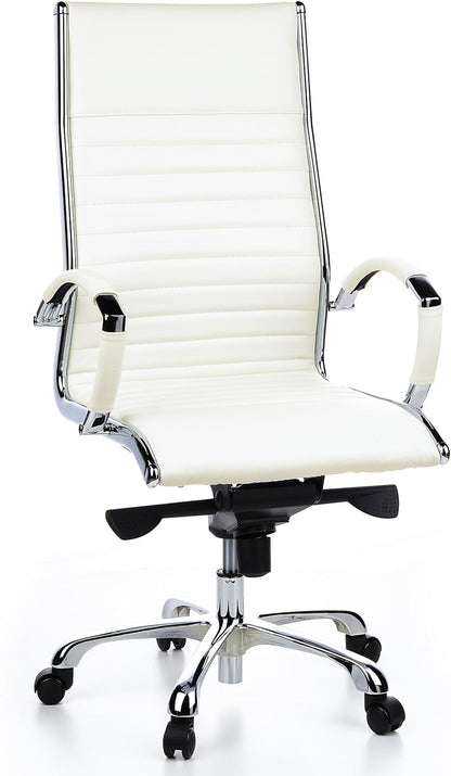 hjh OFFICE Parma 20 660510 Bureaustoel, managersstoel, leer, crème, design klassiek, hoogwaardige afwerking, hoge rugleuning, ergonomische bureaustoel, draaistoel, XXL managersstoel