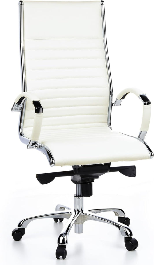 hjh OFFICE Parma 20 660510 Bureaustoel, managersstoel, leer, crème, design klassiek, hoogwaardige afwerking, hoge rugleuning, ergonomische bureaustoel, draaistoel, XXL managersstoel