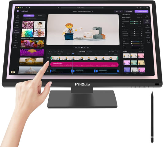 24 Inch 1080P 100Hz Touch Monitor FHD (1920x1080) IPS 16:9 Commercieel Monitor Ondersteuning voor 10-Punts Touch 180 Graden Draaien VGA HDMI Audio VESA-Montage Oogbescherming