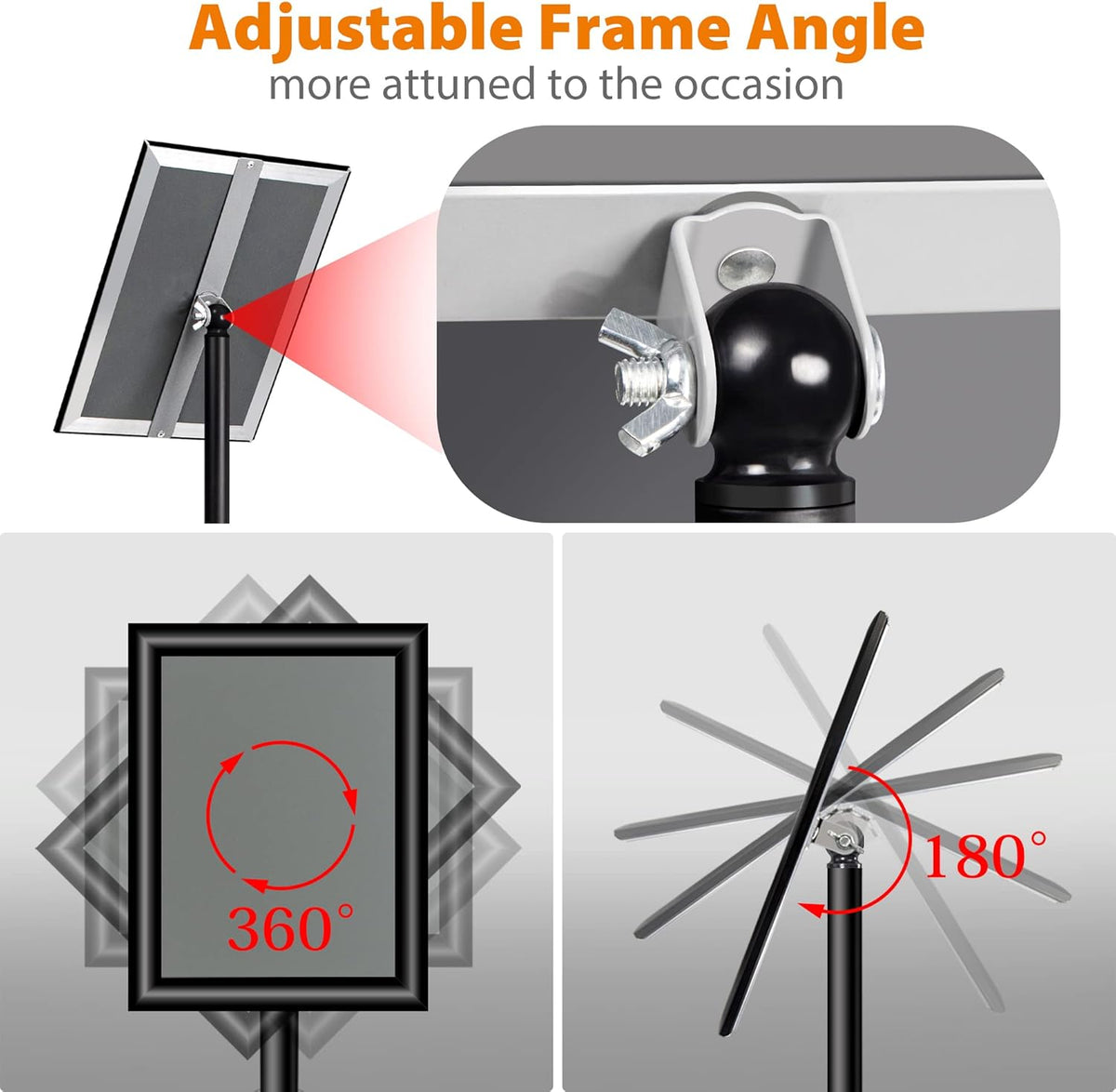 6-pack verstelbare bordhouder A4 aluminium postermenustandaard voor poster, menu, advertenties, verkoop, mededelingen, bewegwijzering (zwart, 6-pack)