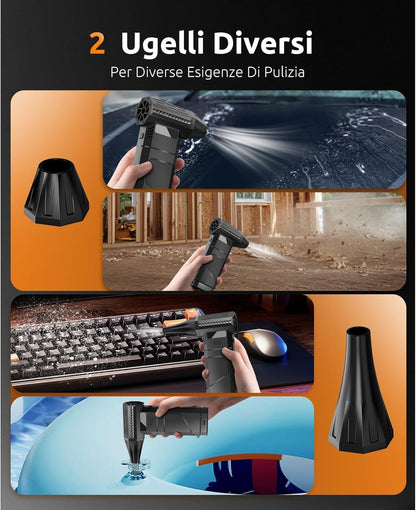 Luftduster Elektrische stofblazer met 2 modulaire wisselaccu's, 220 g + luchtstroom, persluchtspray met 2 magnetische sproeiers, 8000 mAh accu, 3 snelheden, led-mini-ventilator voor pc, toetsenbord