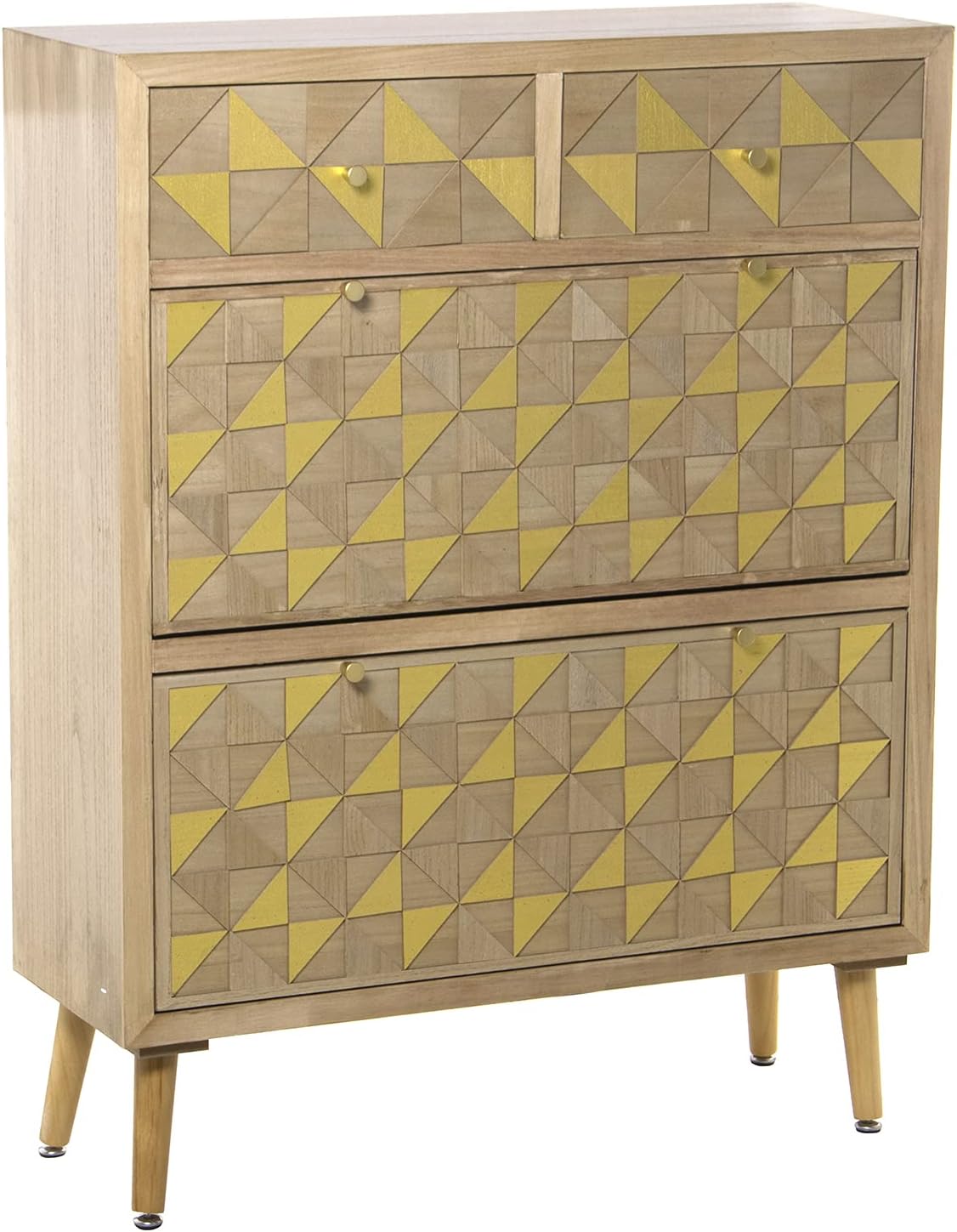 DRW Schoenenkast met 2 laden en 2 deuren van paulownia-hout + MDF en grenenhout, 85 x 30 x 110 cm