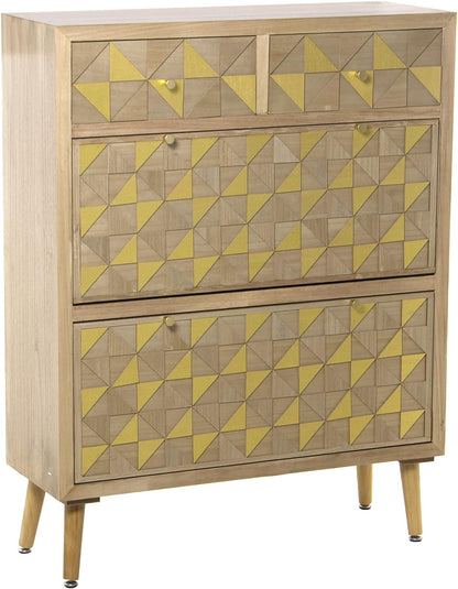 DRW Schoenenkast met 2 laden en 2 deuren van paulownia-hout + MDF en grenenhout, 85 x 30 x 110 cm