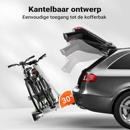 Wiltec Bicycle carrier for 2 bicycles up to 60 kg, folding carrier for bicycles e-bikes, bicycle carrier with anti-theft protection, bicycle carrier for tailgate with license plate and taillights - QUORE