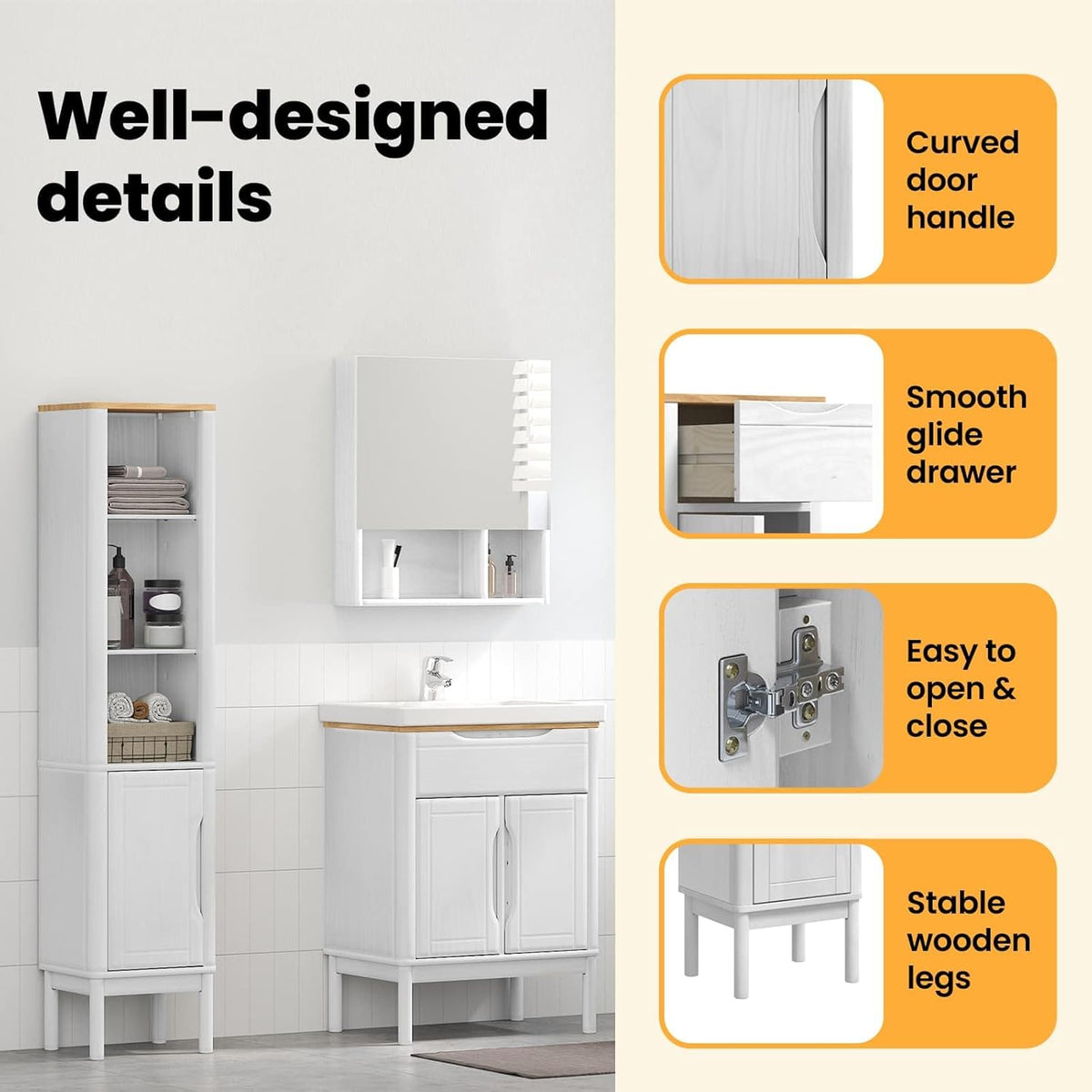 vidaXL Bathroom Furniture Set with Shelf 2 pcs White Solid Spruce Wood, Bathroom Organizer Set, Rectangular, Modern Design, Sturdy Home Dépôt, Bath Furniture Solutions - QUORE