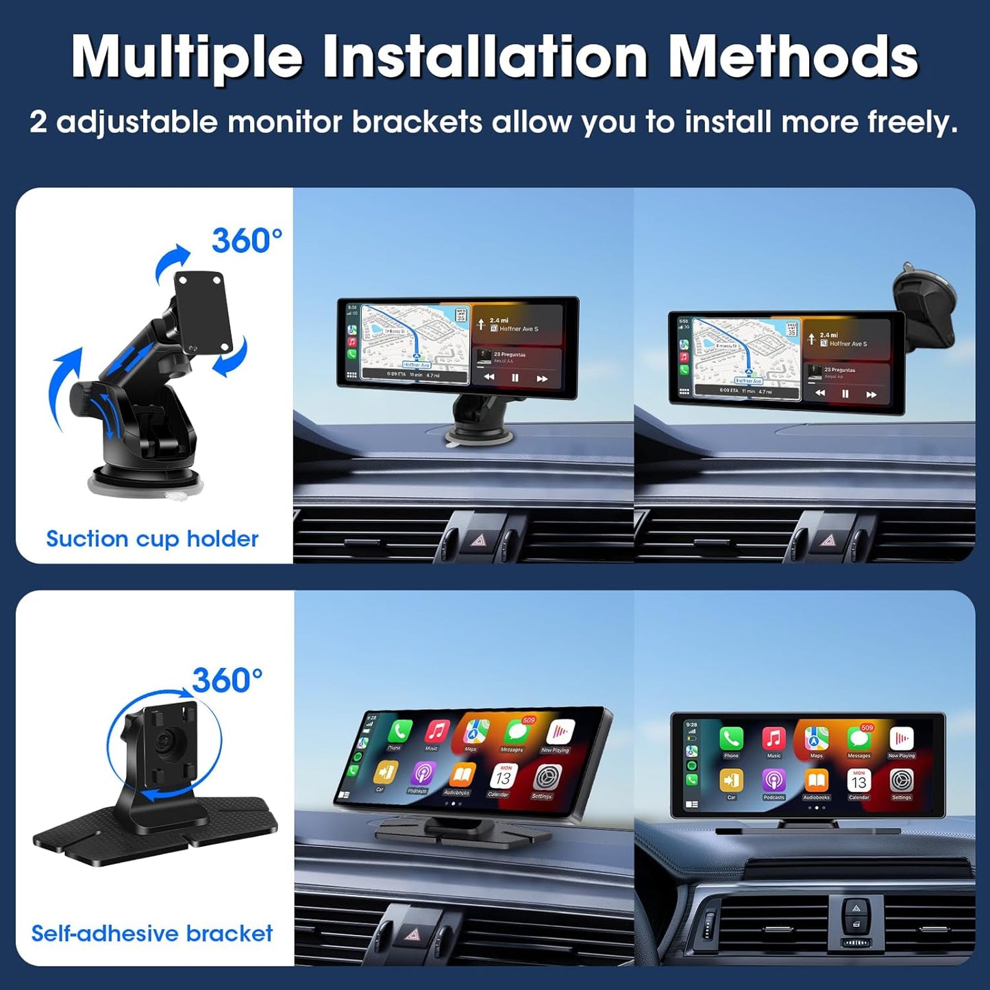 Carplay Display met 4K Dashcam 10,26 Inch Draadloos Carplay Android Auto Display met HD IPS Touchscreen Driveplay met Mirror Link Dual-Bluetooth Carplay met 1080P Achteruitrijcamera 64GB-Kaart