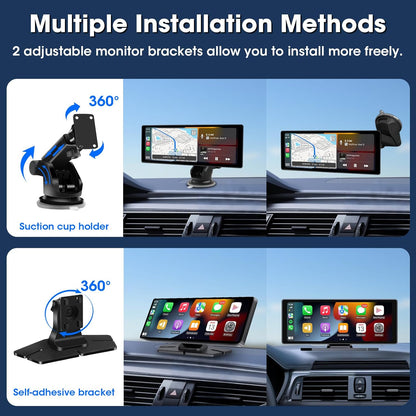 Carplay Display met 4K Dashcam 10,26 Inch Draadloos Carplay Android Auto Display met HD IPS Touchscreen Driveplay met Mirror Link Dual-Bluetooth Carplay met 1080P Achteruitrijcamera 64GB-Kaart