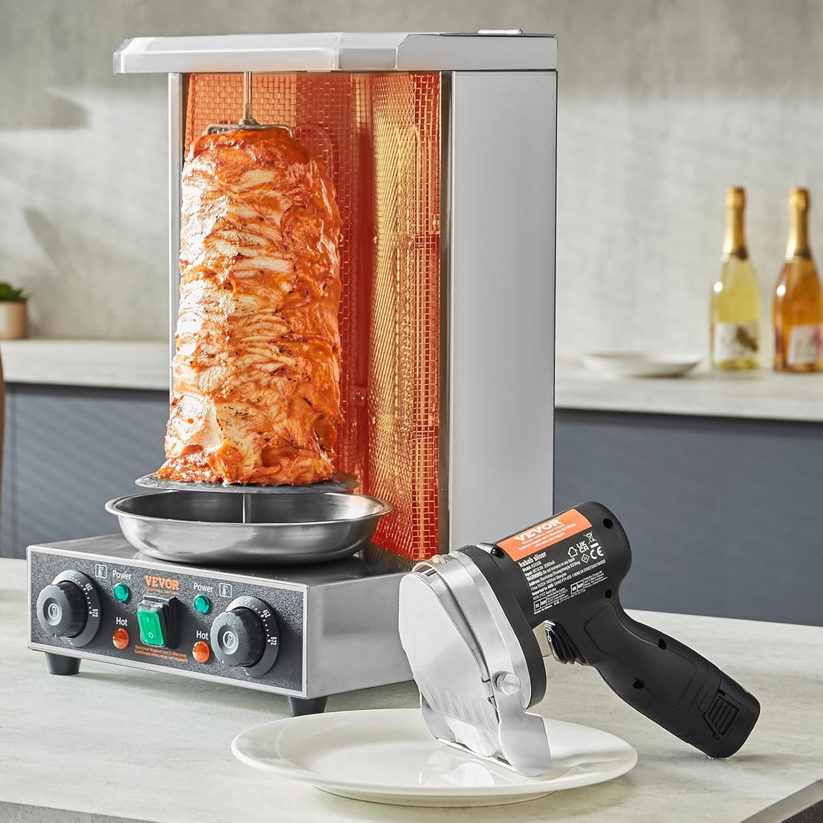 Elektrisch Kebabmes – Kebabmes Draadloos – Shawarma Mes – Döner Mes – Vlees Snijmes – 80W Motor – Instelbare Snijdikte 0-8 mm