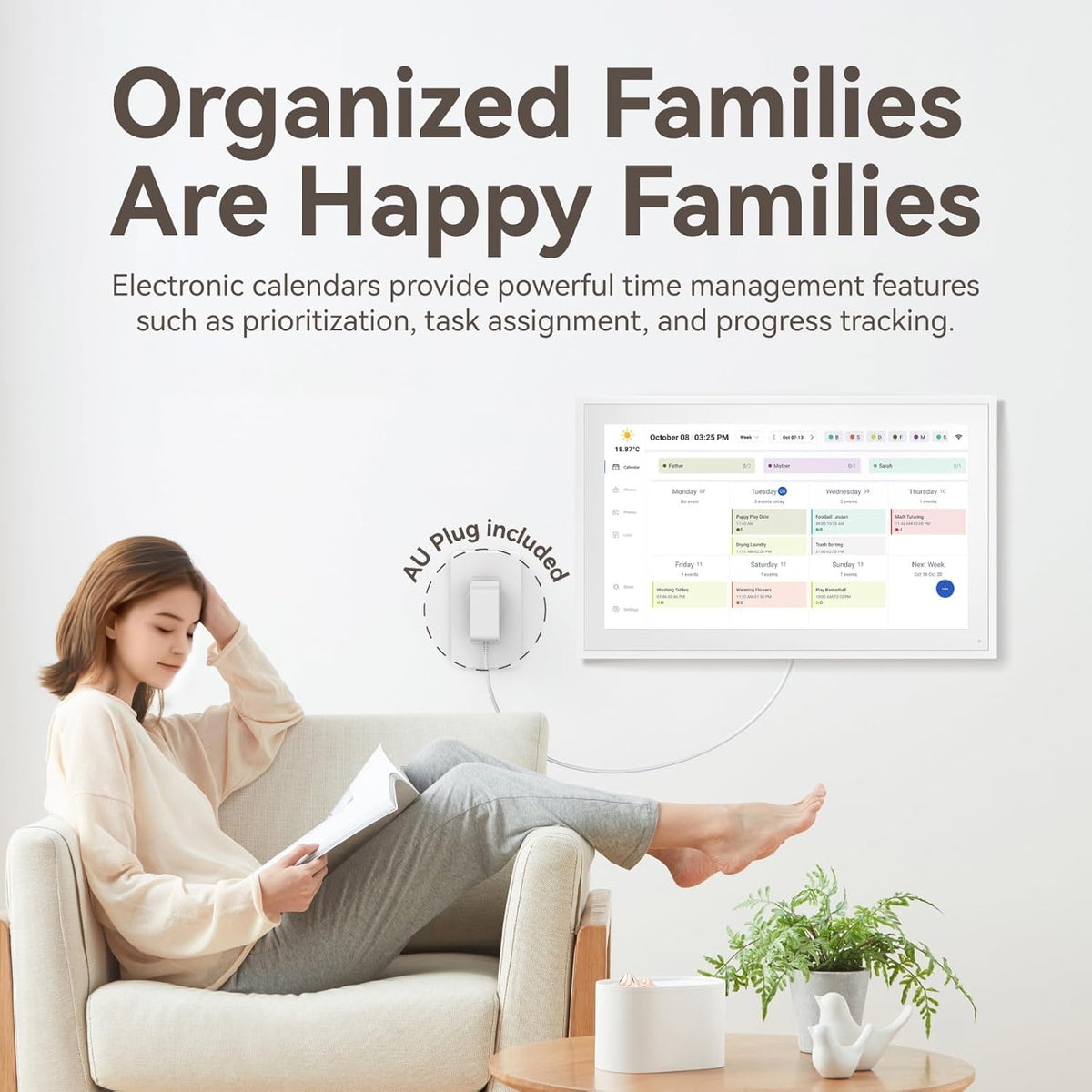 TOPGO Digitale kalender, 39,6 cm, elektronische wandkalender, fotolijst, videospeler, intelligente planner voor familie/kantoor/school/evenementen, digitale planner met standaard