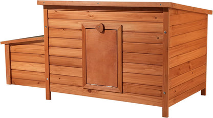 Wiltec chicken coop 1360 x 740 x 700 mm red brown with wooden nesting box, hens hutch with shelter, insulated roof and galvanized stool - QUORE