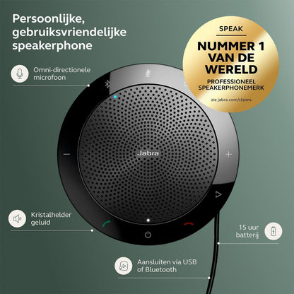 Jabra Speak 510+ Speakerphone - Microsoft-gecertificeerde Draagbare Conferentiespeaker met Bluetooth Adapter en USB - Verbind met Laptops, Smartphones en Tablets