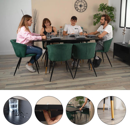 MEUBLE COSY Eettafel, uittrekbaar, keukentafel voor 4-6 personen, retro industriële eetkamertafel, metalen frame, voor eetkamer keuken, zwart en goudkleurig, 120-160x80x75cm