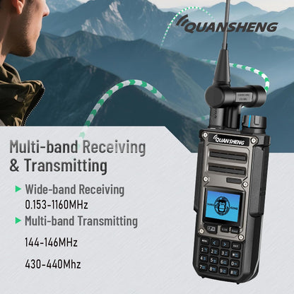HYS Quansheng TK-11(8) 10W VHF/UHF Walkie Talkie, Type-C oplaadpoort en 3000 mAh accu, 999 kanaalnummers, spectrum-analysator, professionele twee-weg radio met koptelefoon
