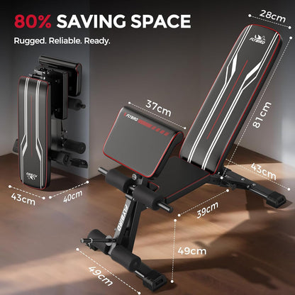 FLYBIRD Multifunctionele Gewichtbank, Krachtraining voor Huisgym, Eenvoudig Opklapbaar & Instelbaar, 360KG Capaciteit met Bicepcurlsteun / 544KG Zware Gewichtbank