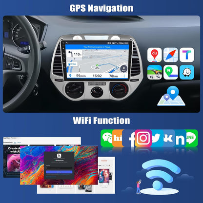 Autoradio Hyundai i20 2008-2012 – Multimedia Systeem – Navigatie Unit – DAB Radio – GPS Speler – Android 13 Besturingssysteem – 8-Kern Processor & Draadloze CarPlay