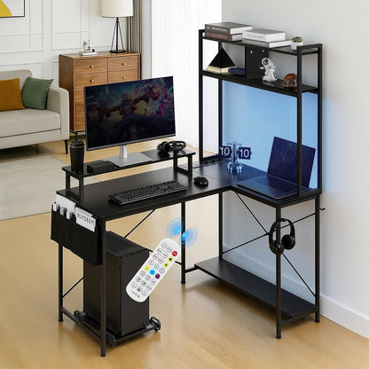 VEVOR Computer-gamingbureau, L-vormig, omkeerbaar, 1200 x 900 x 1600 mm, met stopcontacten, CPU-standaard, planken, gamingtafel voor pc, thuiskantoor