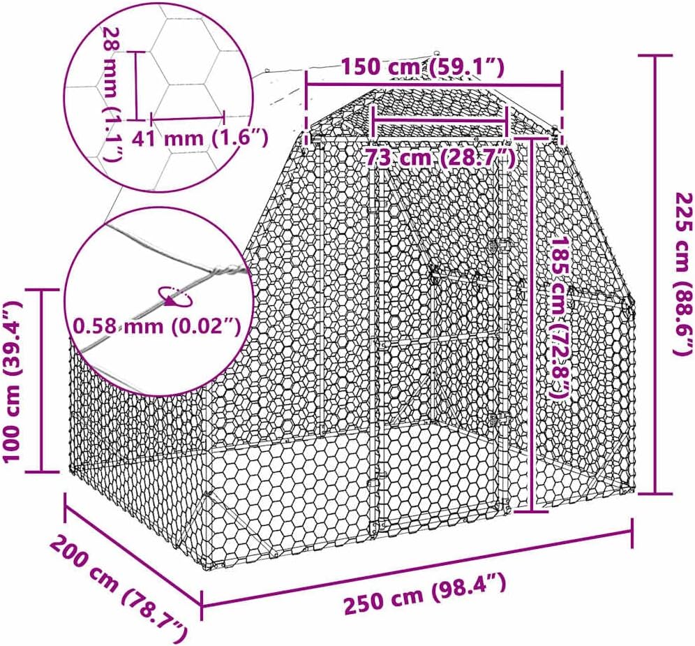 vidaXL Chicken coop with roof 2.5x2.0x2.25m galvanized steel, walk-in chicken coop, walk-in chicken coop, walk-in chicken coop, metal chicken coop - QUORE