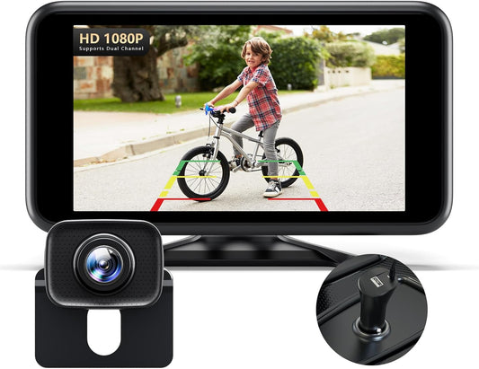 Draadloze achteruitrijcamera 1080P: met 4,8 inch monitor, 2 kanalen, HD-nachtzicht, gestabiliseerd signaal, eenvoudig te installeren voor bestelwagen