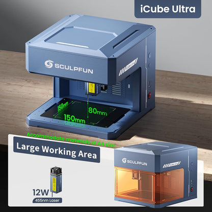 Lasergraveermachine – Lasergraveur – Graveermachine – Graveerlaser – Graveerapparaat – Volledig Gesloten Uitvoering – 12 W Diodelaser – Werkbereik 150 X 150 Mm