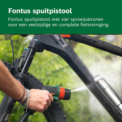 Bosch hogedrukreiniger Fontus 18V-6 Bike Cleaner (draagbaar, 6L watertank, 8 drukstanden, opslag voor slang en spuitpistool)