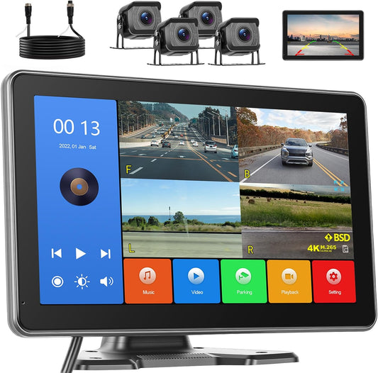 1080P achteruitrijcamera met 10,1-inch HD IPS-monitor, kentekenplaatcamera, IP68 waterdichte achteruitrijcamera met nachtzicht voor auto's, vrachtwagens, SUV's en bestelwagens, 6,5-36V