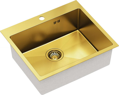 Quadron spoelbak roestvrij stalen spoelbak | afmeting 55 x 48 cm kleur: pvc goud | spoelbak Russel 110 enkele wastafel keukenspoelbak met stalen kamer roestvrij stalen spoelbak | met sifon en