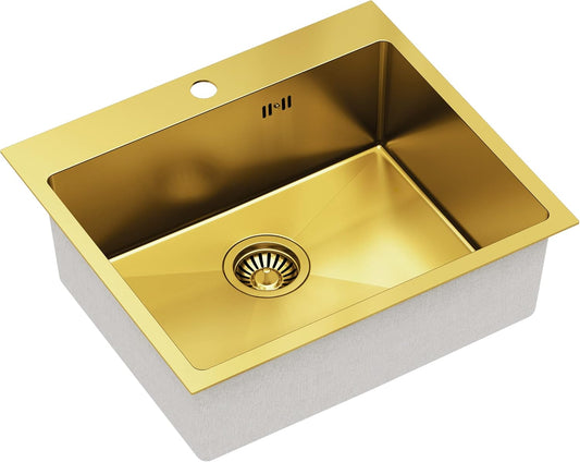 Quadron spoelbak roestvrij stalen spoelbak | afmeting 55 x 48 cm kleur: pvc goud | spoelbak Russel 110 enkele wastafel keukenspoelbak met stalen kamer roestvrij stalen spoelbak | met sifon en