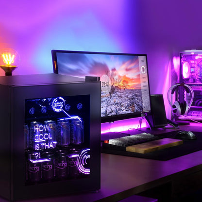 HCK 48L Cyberpunk Bierkoelkast met Moderne RGB Verlichting, Mini Koelkast met Glazen Deur, Dranken Koelkast Gaming Koelkasten, 0-15°C Regeling, voor Slaapkamers, Gaming Room, Feesten, Zwart