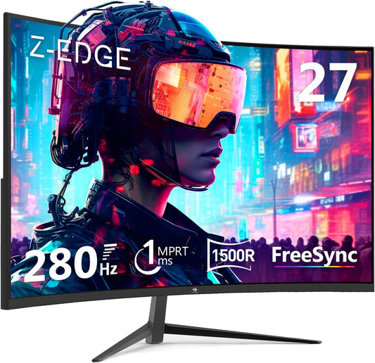 Z-Edge Gaming Monitor Gebogen 27'' 280 Hz (DP), 1ms MPRT, FHD (1920x1080), FreeSync, 16:9 LED-gamingmonitor met HDMI-kabel, verstelbare kanteling, 1500R VA, 2* HDMI2.0 & 2* DP1.2, kijkhoek van 178°