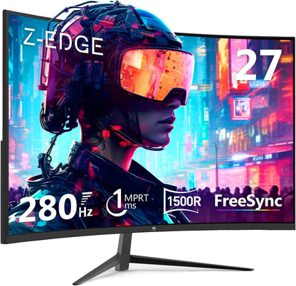 Z-Edge Gaming Monitor Curved 27'' 280Hz (DP), 1ms MPRT, FHD (1920x1080), FreeSync, 16:9 LED Gaming Monitor with HDMI Cable, Adjustable Tilt, 1500R VA, 2*HDMI2.0 & 2*DP1.2, 178° Viewing Angle