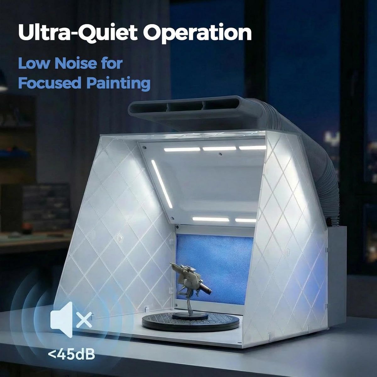 ABEST Airbrush-cabine, verstelbare krachtige ventilator en 4 ledlampen, 2-laags filter met 7,5 inch draaiplateau, 16 krokodillenstokken voor schilderen, modelbouw en handwerk