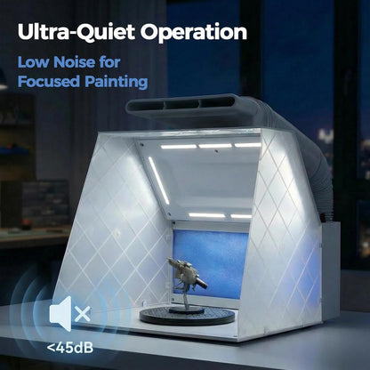 ABEST Airbrush-cabine, verstelbare krachtige ventilator en 4 ledlampen, 2-laags filter met 7,5 inch draaiplateau, 16 krokodillenstokken voor schilderen, modelbouw en handwerk