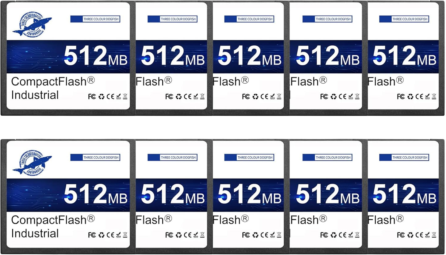 Dogfish Compact Flash geheugenkaart, 512 MB, 10 stuks, industriële CF Card type I voor industriële apparaten, CNC-machines, ingebedde systemen en oude camera's