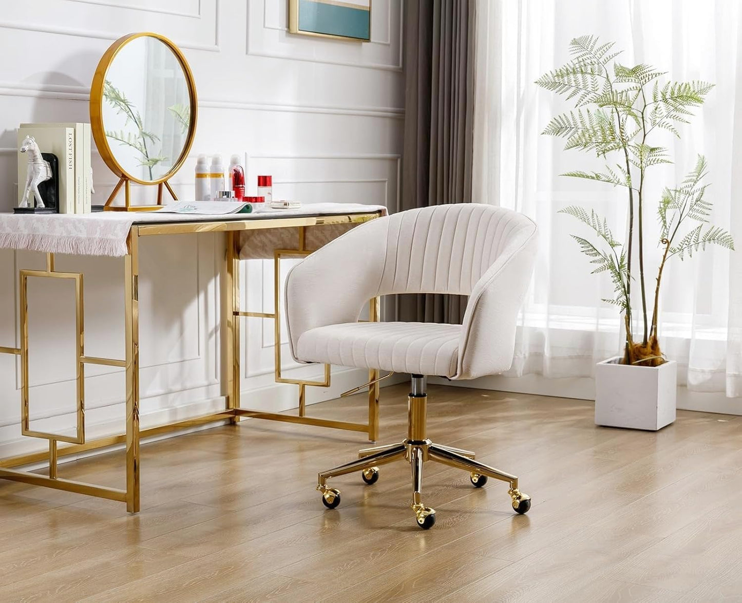 chairus Verstelbare Thuiskantoor Taakstoel Chenille Computer Draaibare Fauteuil Modern Open Rug Deskstoel (Beige)