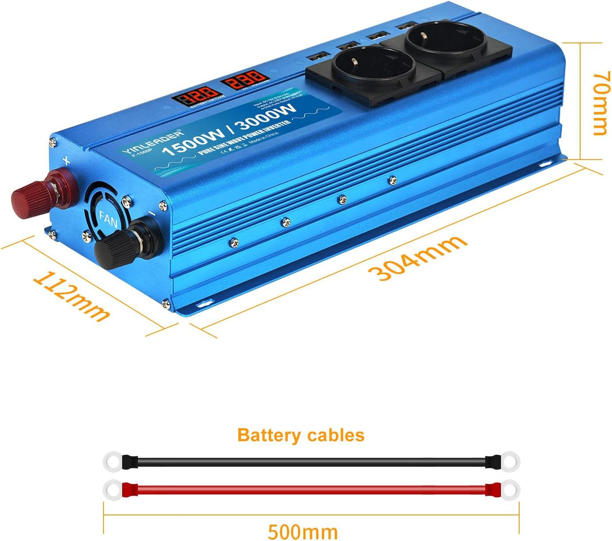<font dir="auto" style="vertical-align: inherit;"><font dir="auto" style="vertical-align: inherit;">        Yinleader Converter, 12V, 220V, pure sine, 1500W, 3000W, pure sine LED, 2 sockets and 4 USB       </font></font>