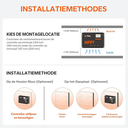 LiTime MPPT zonneregelaar, 60 A, 12 V/24 V/36 V/48 V, max. 3200 W, automatische DC-ingang met bluetooth-adapter, instelbaar lcd-display, led-indicatoren, voor lithiumbatterij