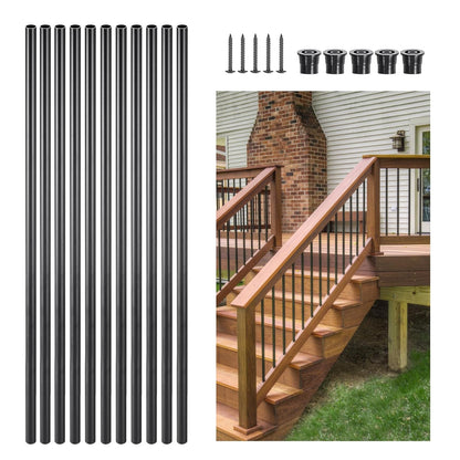 VEVOR Baluster Set of 51, φ 19 x 914 mm Aluminium Stair Baluster, Decorative Rod, Round Bar, Hollow Ceiling Rail with Railing Hoods and Screws for Stairs, Porch, Patio, Fence, Black